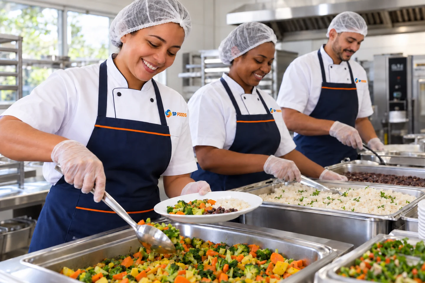 Equipe SP Foods no preparo de refeições